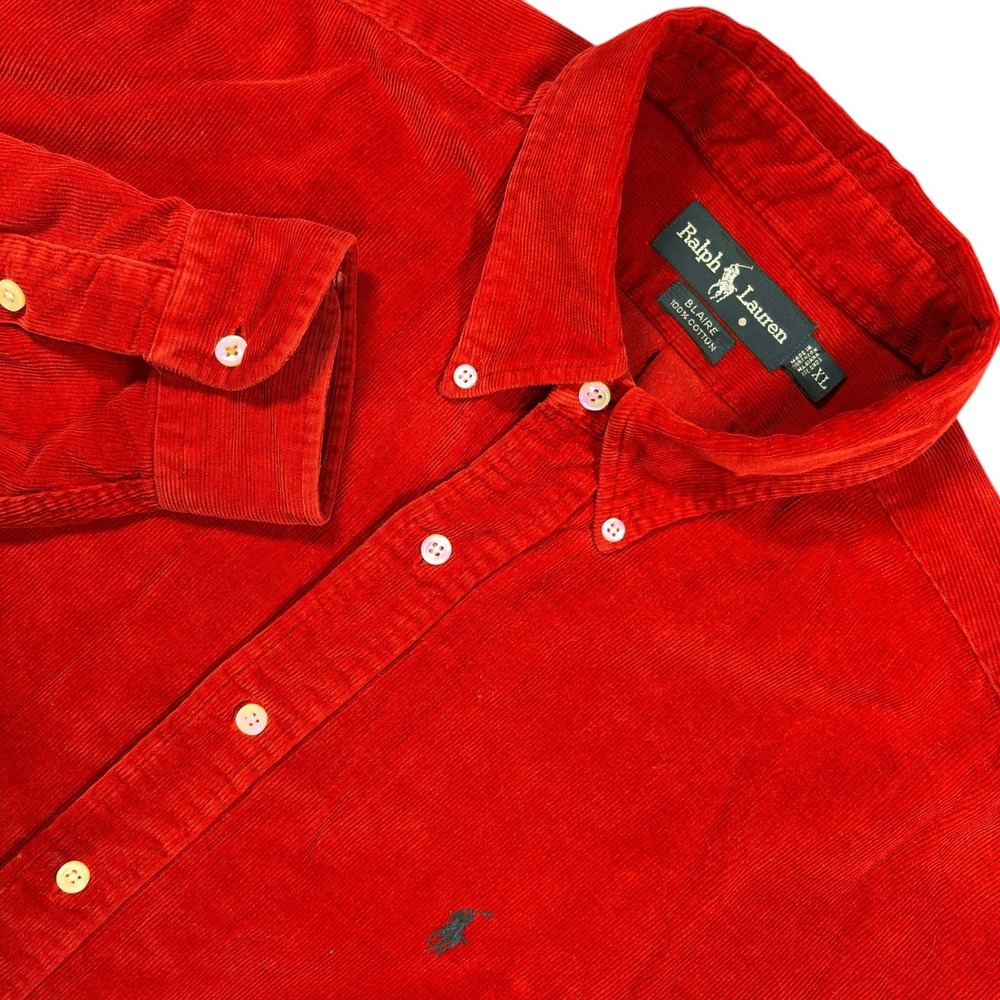 Vintage Ralph Lauren Blaire Button Down Shirt Mens XL Red Corduroy 90s Pony